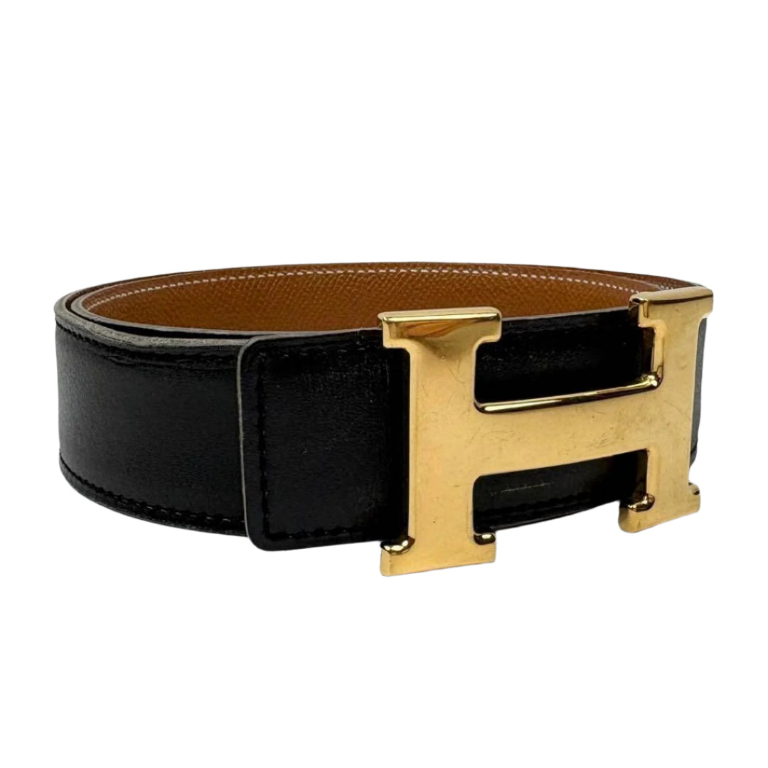 Hermes Constance H Logo Black Leather Belt