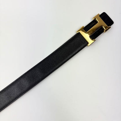 Hermes Constance H Logo Black Leather Belt