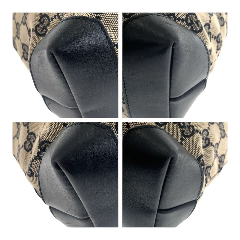 Gucci GG Canvas Beige Black Brown GG Canvas/leather 019 0402 Tote Bag Shoulder