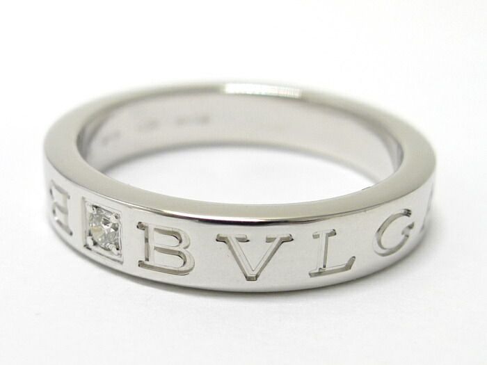 Bvlgari Ring Double Logo Bvlgari 750wg 18K White Gold White Togo Old Diamond