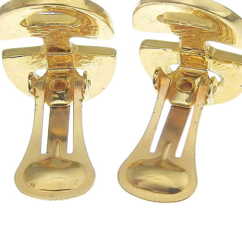 Celine Y2K Vintage Signature Engraved Gold Metal Horsebit Earrings Ring GP