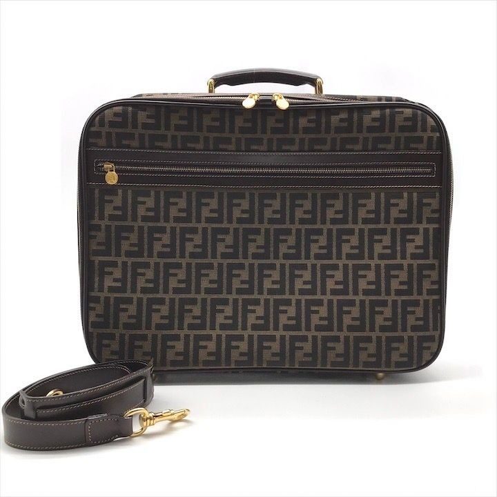 Fendi Zucca 2-Way Travel Shoulder Bag Canvas Briefcase Brown Khaki