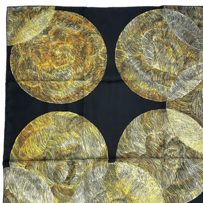 Chanel Scarf Camellia CC Logo Silk Black Yellow — view 3