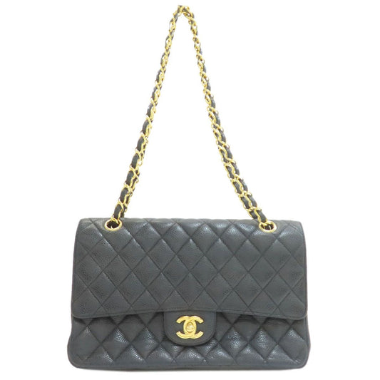 Chanel Quilted Double Flap Gold Shoulder Bag Grained Calfskin