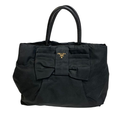 Prada Ribbon Tote Handbag Bag Cabasn Brand Black Women's
