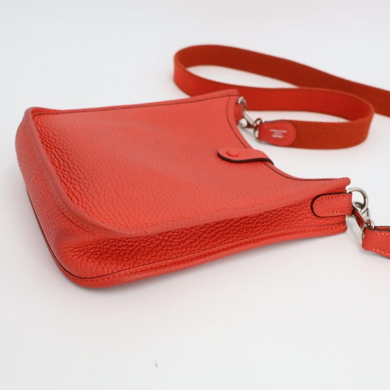 Hermes Evelyn TPM Shoulder Bag Taurillon Clemence Rouge Pivoine Silver Hardware
