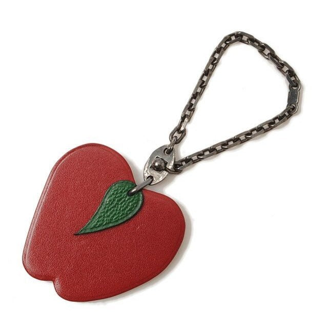 Hermes Bag Charm Lanyard Key Holder Apple Leather Red Green