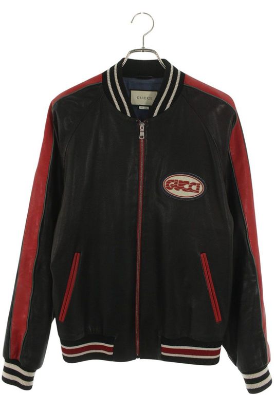 Gucci 523526 Xg649 Logo Patch Varsity Leather Jacket Men's 48