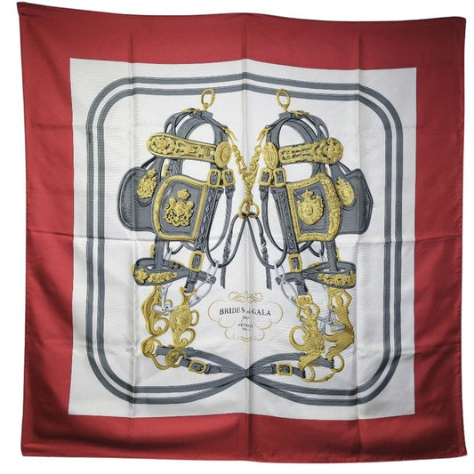 Hermes Carre 90 Brides De GALA Silk White Women's Scarf