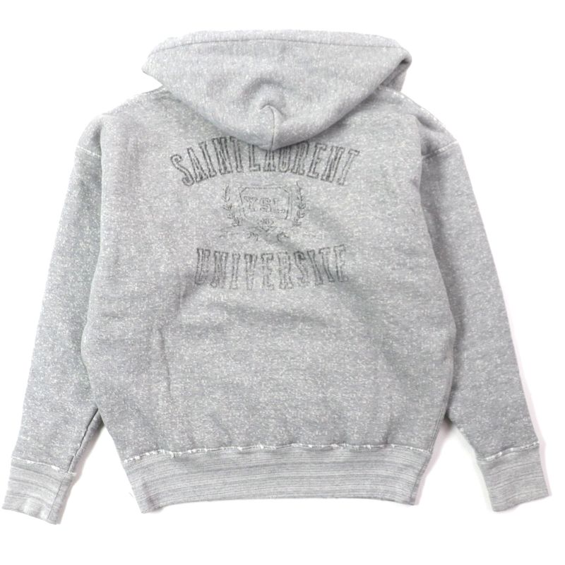  Saint Laurent 2022 704159 Cotton Back Print Damaged Pullover Hoodie Grey M
