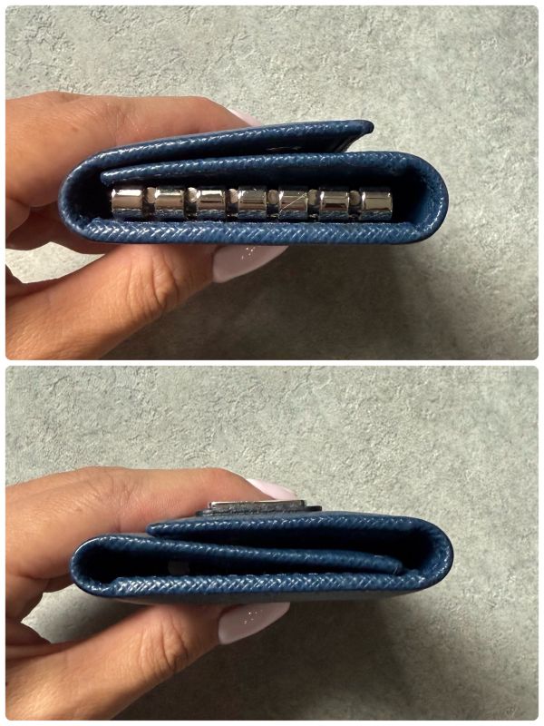 Prada Triangle 6 Continuous Key Case Saffiano Leather Rfid Navy Triangle Logo