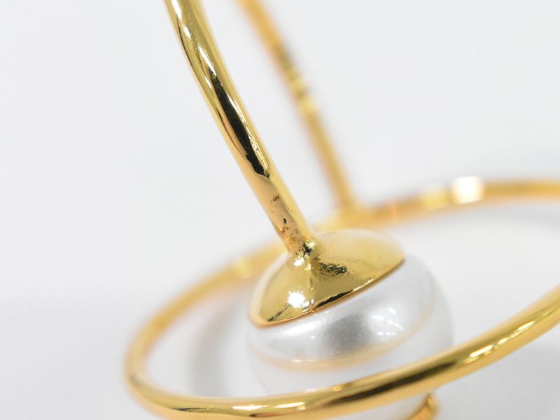 Authentic Louis Vuitton LV Eclipse Faux Pearl Ring M Size 14 GP Gold Plated