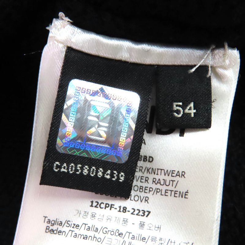 Fendi Fzz469 100% Cashmere Front Logo Crew Neck Long Sleeves Knit Sweater Black