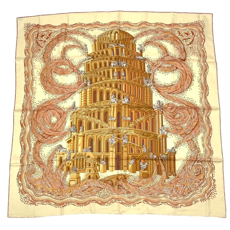 Hermes Carre 90 LES Rivieres DE Babel River Of Babel Scarf 100% Silk Beige
