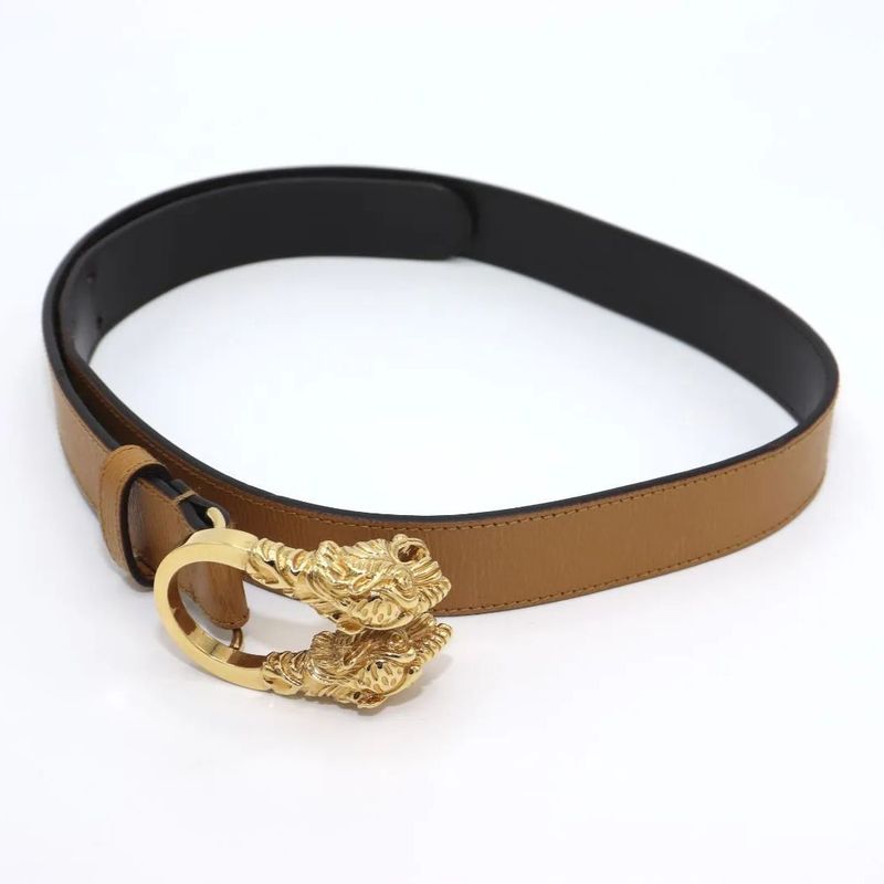 Gucci Double Taiga - Head Buckle Leather Belt 70 28 037 1766 1424 Beige Made In