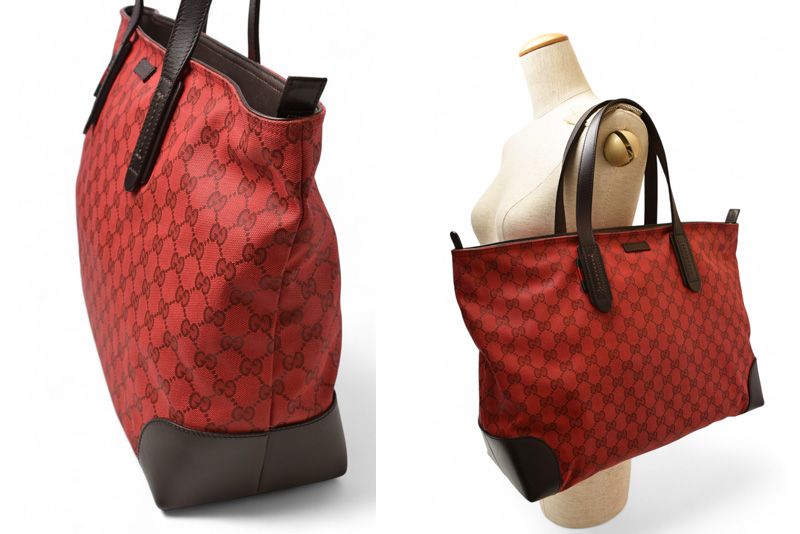 Gucci Tote Shoulder Bag Gucci Coated Canvas GG Dar Cles Red Sherry 308928