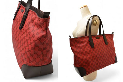 Gucci Tote Shoulder Bag Gucci Coated Canvas GG Dar Cles Red Sherry 308928