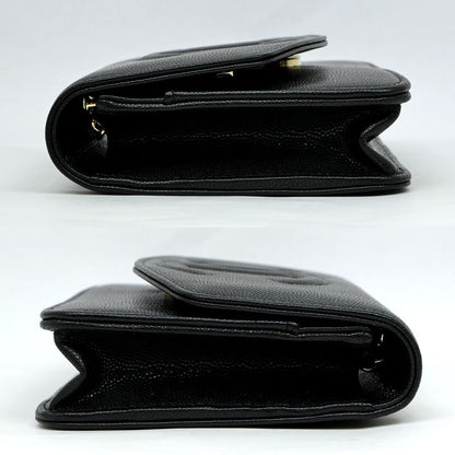 Chanel Chain Wallet Ap4653 Grained Shiny Calfskin Black Gold Hardware