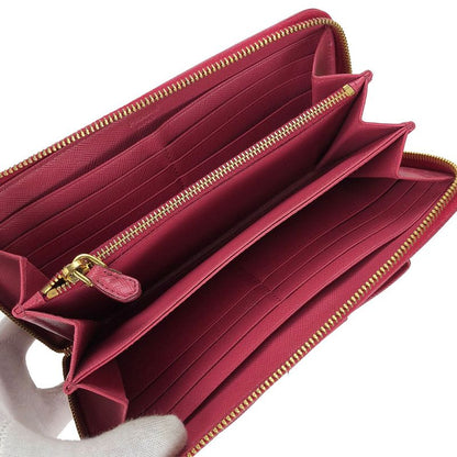 Prada Long Wallet Saffiano Pink Peonia Gold Hardware Round Zipper Ribbon Ladies
