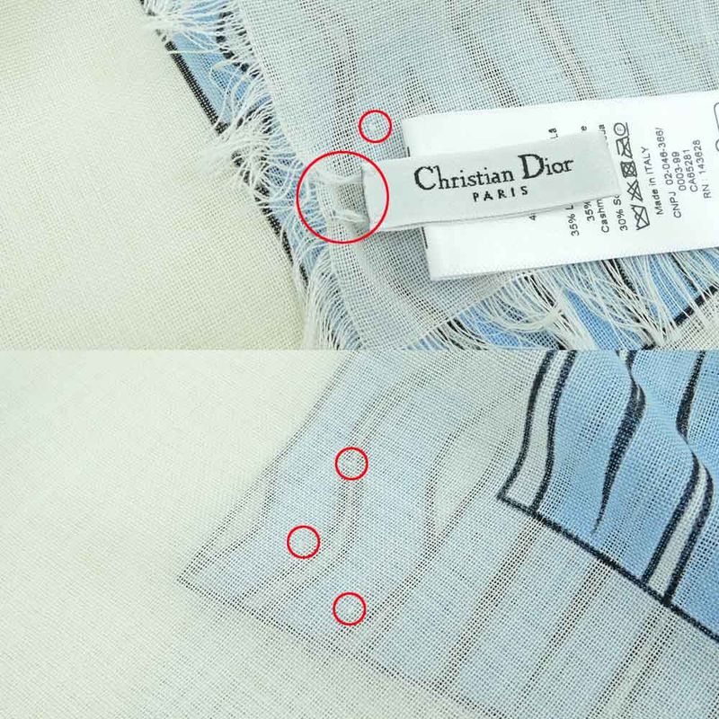 Dior Shawl Logo Light Blue Ivory Wool Cashmere Silk Large Shawl Fringe
