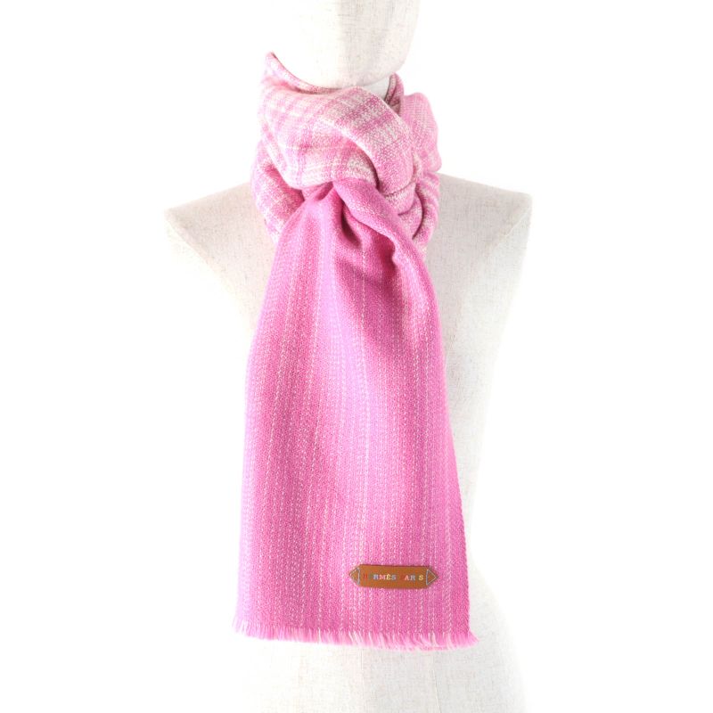 Hermes Jeu De Tissage Jeu De Tissage 100% Cashmere Leather Checked Scarf With