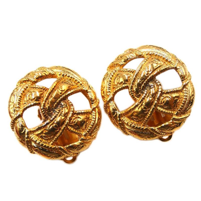 Chanel Ribbon Shape GP Gold Earrings And Earrings