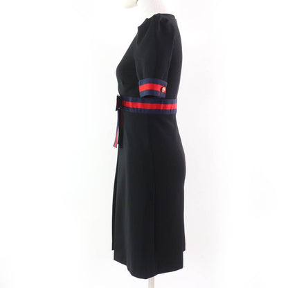 Gucci 501488 Jersey V-neck Dress With Interlocking G Pearls Black XS Made In