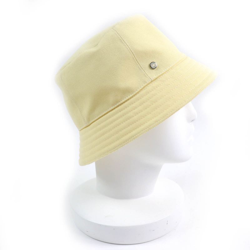 Hermes Calvi 100% Cotton Serie Hardware Bucket Hat Yellow 57 Made In France