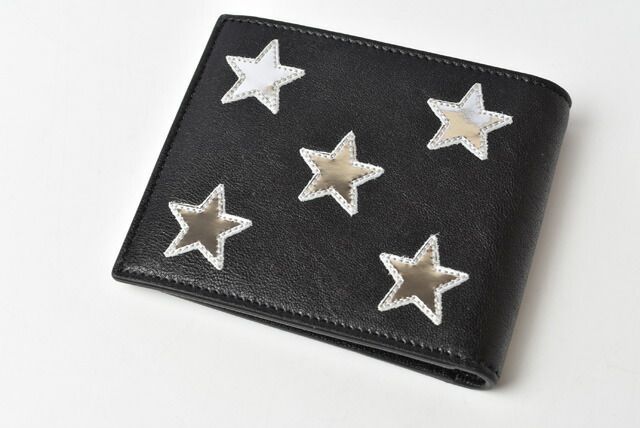 Saint Laurent Wallet YSL Saint Laurent Men's Foldable Wallet Star Leather Black