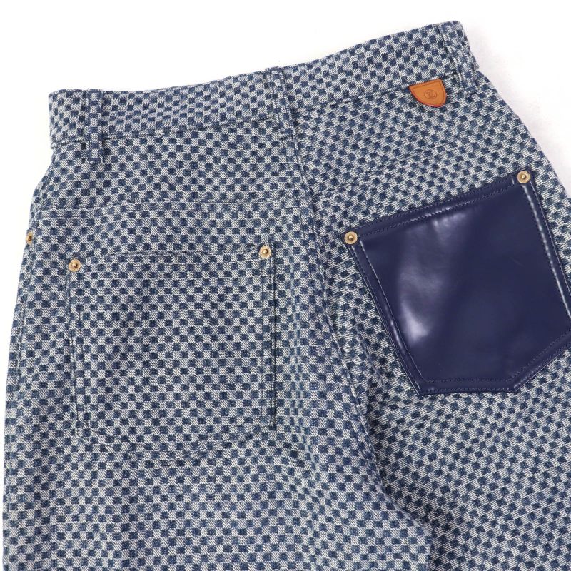 Louis Vuitton 2022 Monogram Leather Patched Damier Pattern Denim Pants Navy 34