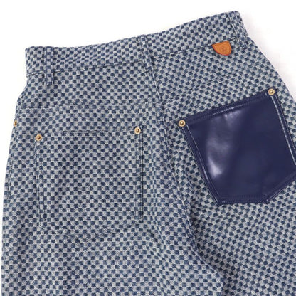 Louis Vuitton 2022 Monogram Leather Patched Damier Pattern Denim Pants Navy 34