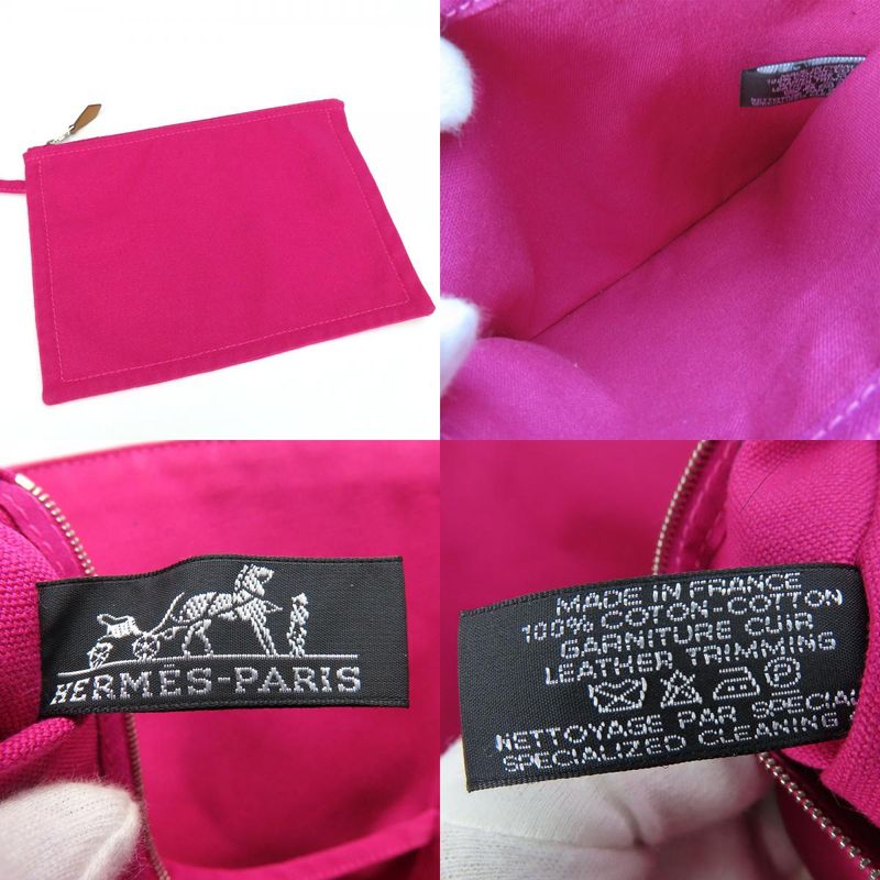 Hermes Tote Bag Panied Plage MM Canvas Hot Pink Silver Hardware With Pouch