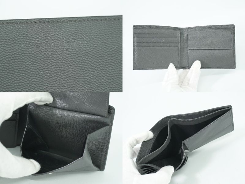 Authentic Saint Laurent Leather Fold Wallet Compact Wallet Gray 396303 Wallet