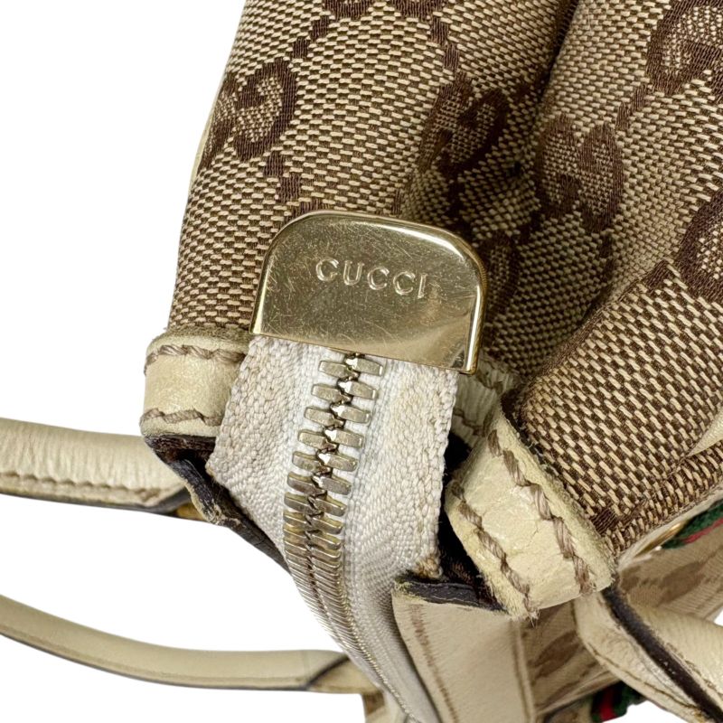 Gucci Tote Bag Brown Beige Ivory GG Canvas Sherry Line Ribbon