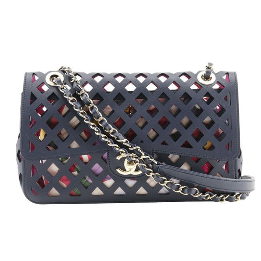 Chanel Chain Shoulder Perforated As2376 Calf Navy Blue Ladies Shoulder Bag