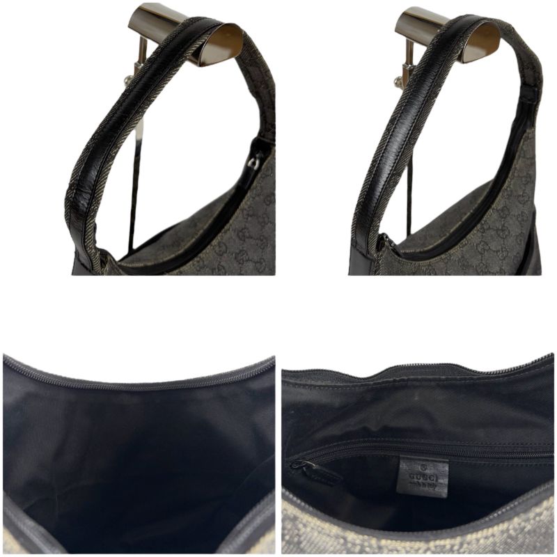 Gucci One Shoulder Bag GG Canvas 105649 Hobo Soho Black Gray
