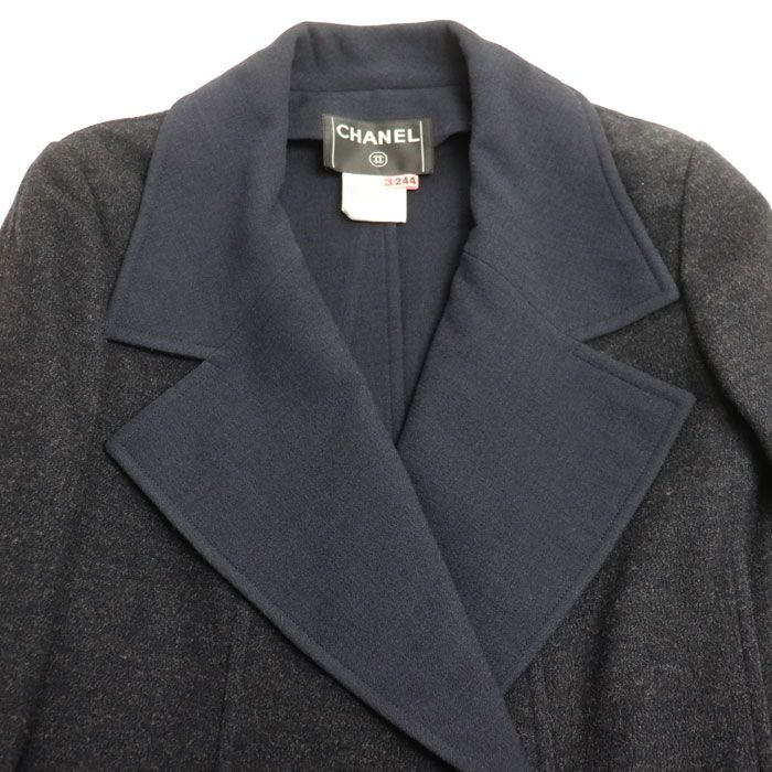 Chanel Wrap Coat Grey Navy P15883v08834 38 Ladies Preowned