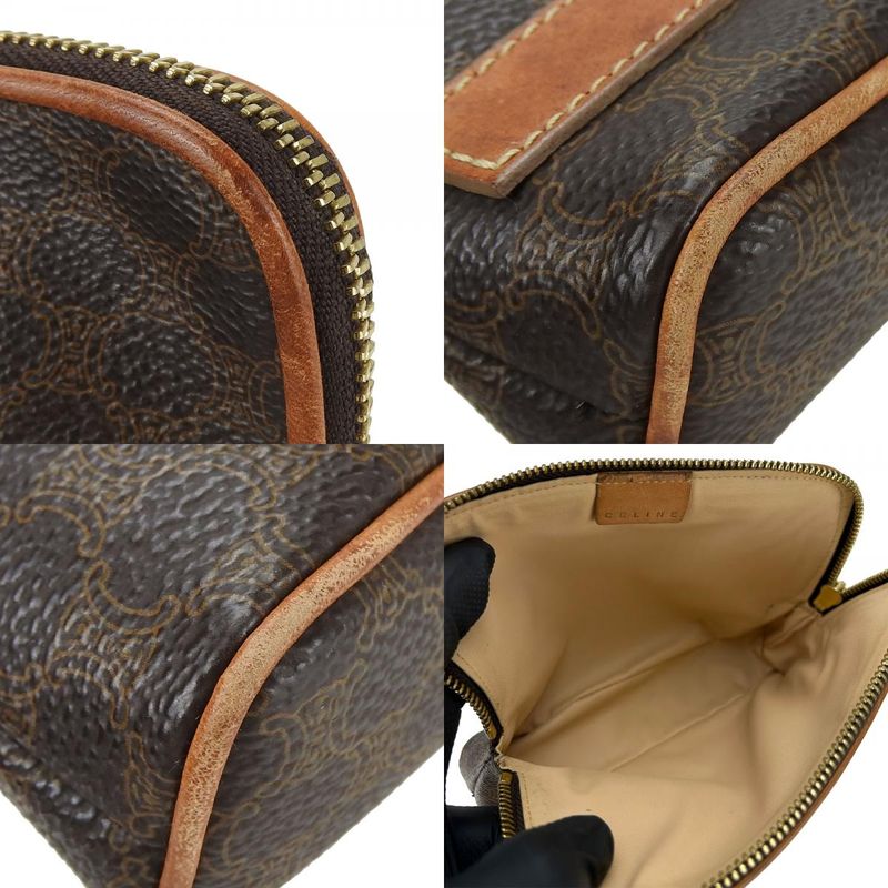 Celine Pouch Macadam PVC Leather Brown Gold Hardware Makeup Pouch Small