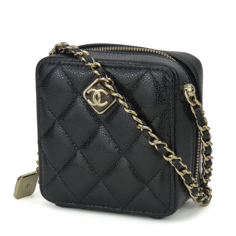 Chanel Shoulder Bag Matelasse Leather Black Gold Hardware Mini Bag 22A Coco