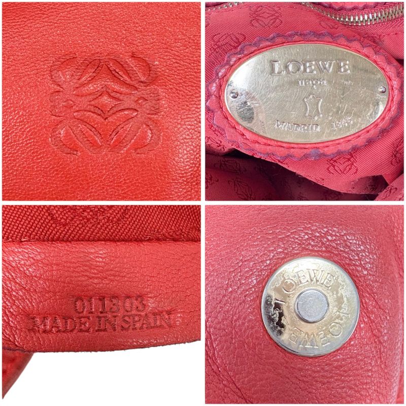 Loewe Flamenco Shoulder Bag Nappa Leather Anagram Logo Pink Red Tassel 2WAY