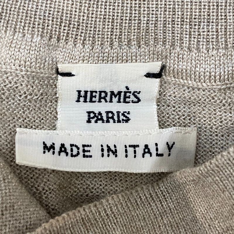 Hermes Cashmere Silk Short Sleeve Knit Cut and Sewn Size 40 Beige Women's Used