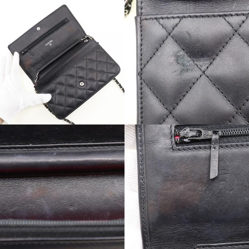 Chanel Chain Wallet Cambon Line A46646 Calf And Enamel Black Ladies Long Wallet