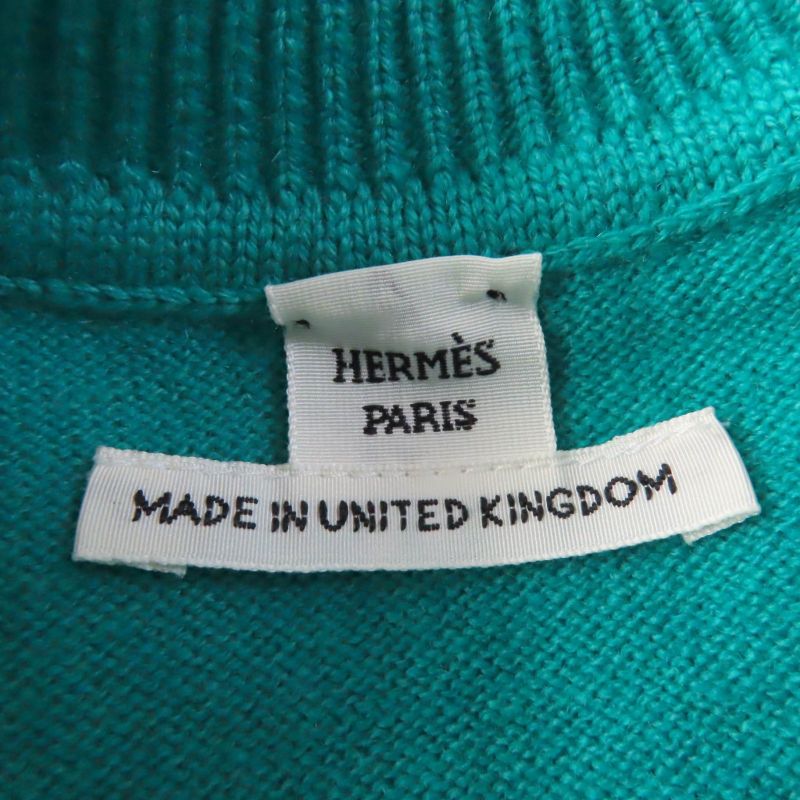 Hermes 2024 100% Cashmere Short Sleeves Short-sleeved Knit Green Tone 36 Made