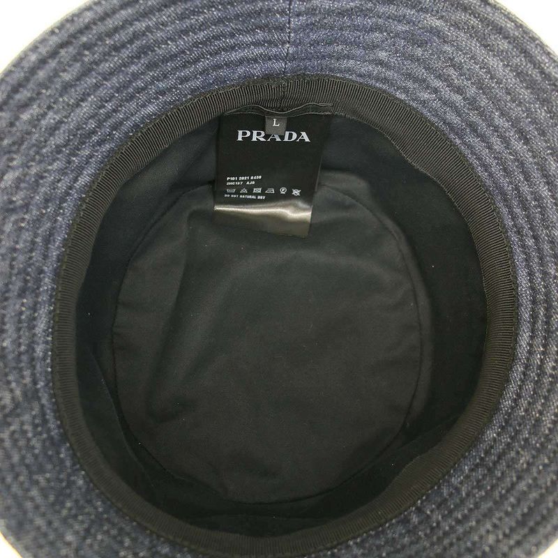 Prada Logo Plate Denim Bucket Hat 2hc137 Aj6 Indigo L