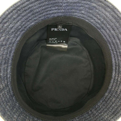 Prada Logo Plate Denim Bucket Hat 2hc137 Aj6 Indigo L