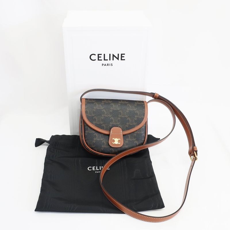 Celine Mini Bouzas Shoulder Bag Triomphe Brown Gold Hardware Leather