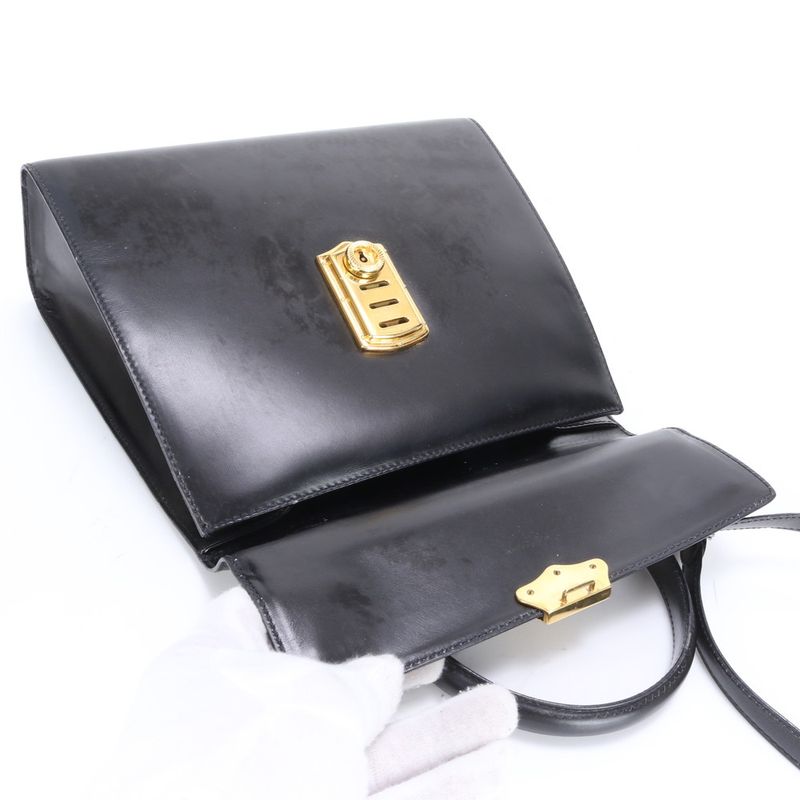 Prada Leather 2WAY Shoulder Bag Crossbody Hand Tote Genuine Leather Black Gold