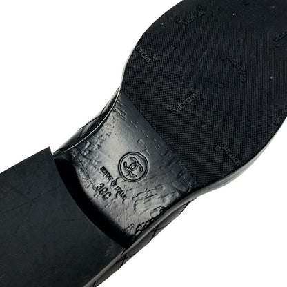 Chanel Loafer Leather Shoes Leather Black Silver Matelasse Here Mark