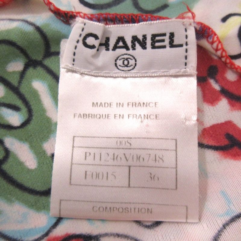 Good 00S Chanel Vintage Camellia Coco Mark Short Sleeve T-shirt Cut And Sewn