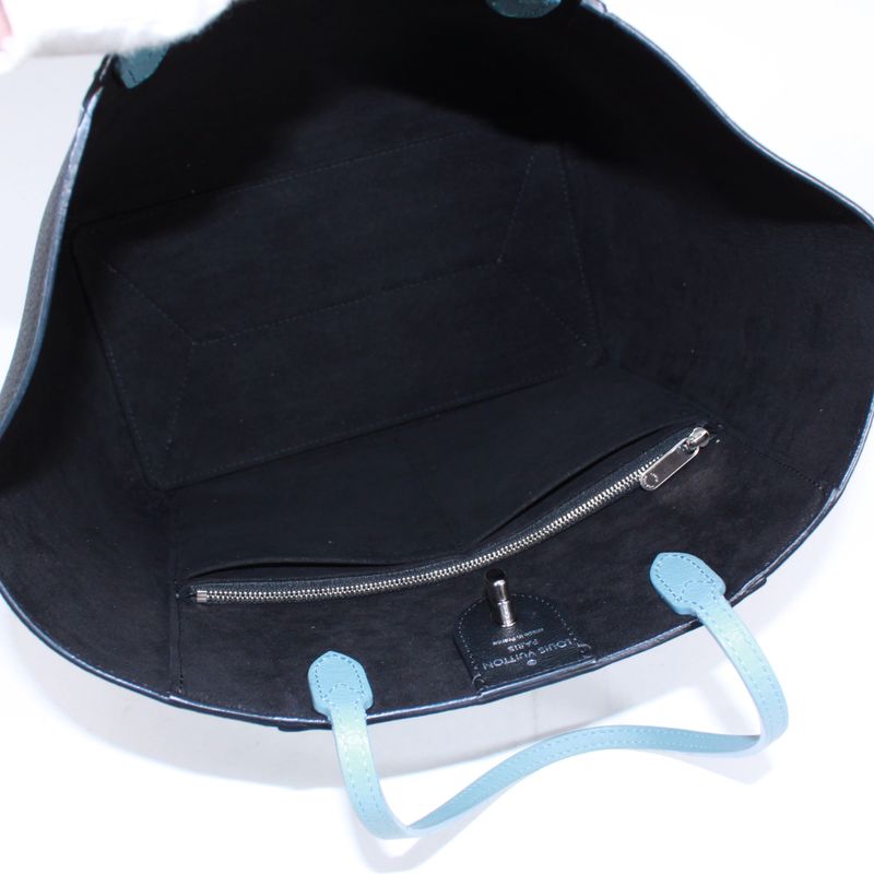 Louis Vuitton Lock Me Cabas Leather Black And Blue Tote Bag Silver M41447